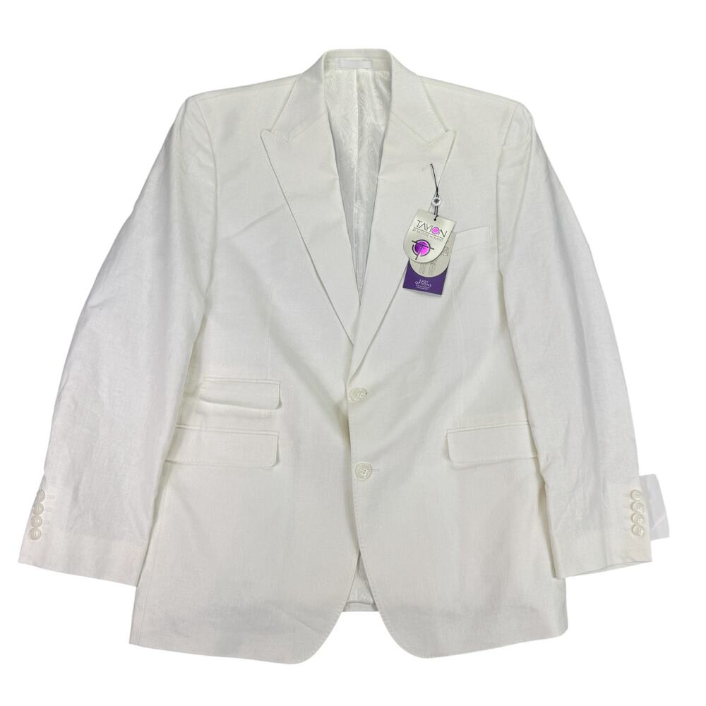 Tayion Mens Acontour Linen Cotton Herringbone Classic Fit Suit Jacket White 44L